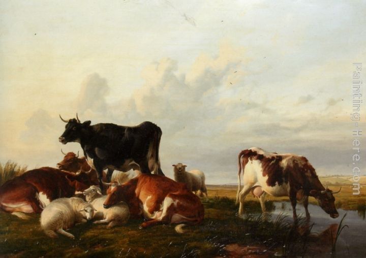 Thomas Sidney Cooper Cattle and Sheep Probably in Canterbury Meadows